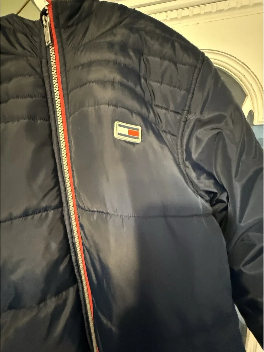 Boys Tommy Hilfiger Navy Hooded Puffer Jacket athletic fleece Lined  Size 14/16